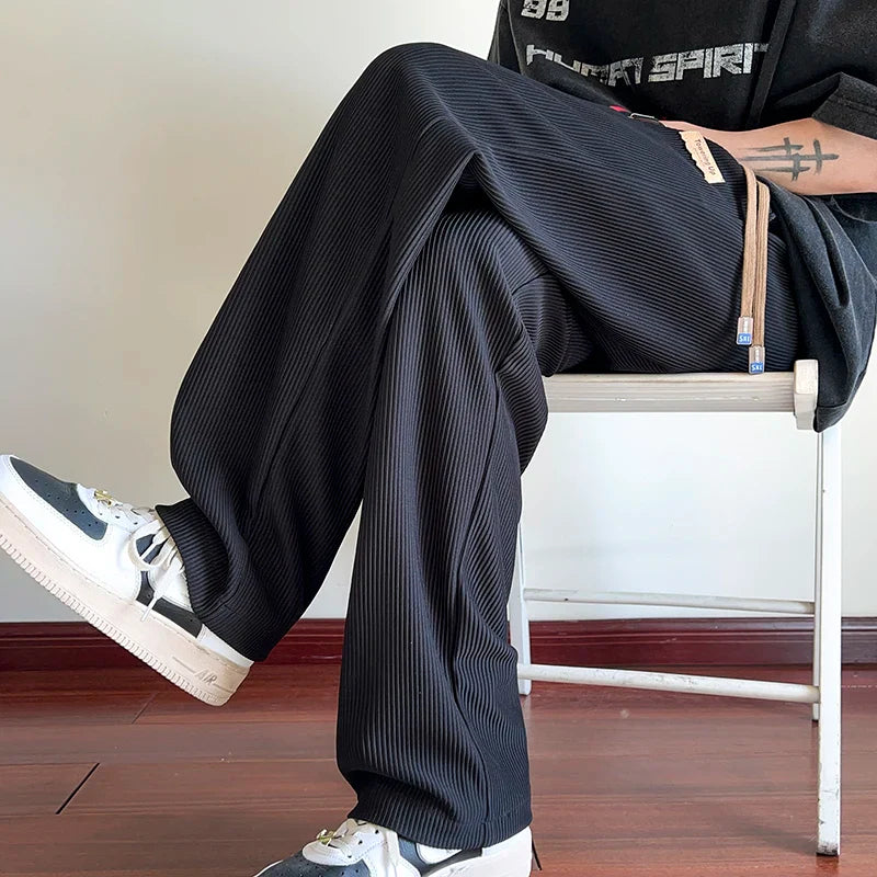 Men's Summer Pleated Ice Silk Pants - Casual Streetwear