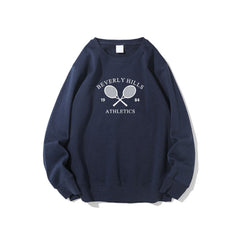 Retro Autumn Tennis Club Women's Embroidered Sweatshirt Warm Fleece Pullover
