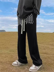 Men American Letter Print Joggers Hip Hop Drawstring Sweatpants