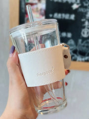 Reusable Glass Boba Tumbler with Cover and Straw Sleeve