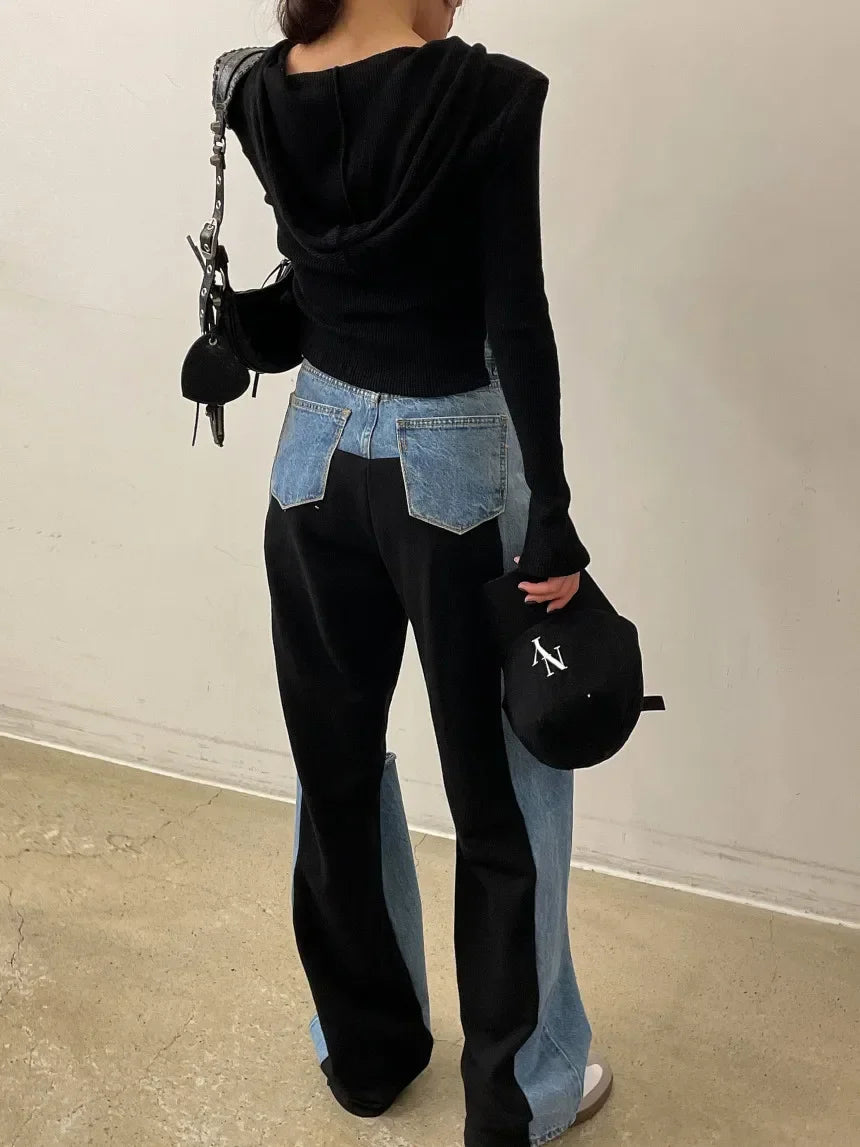 Autumn Winter Jeans Long Pant Women Hole Fashion Irregular Patchwork Ladies Trousers