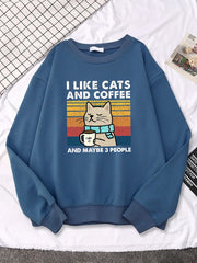 I Like Cats And Coffee Printed Female Pullover Autumn Fleece Sweatshirts
