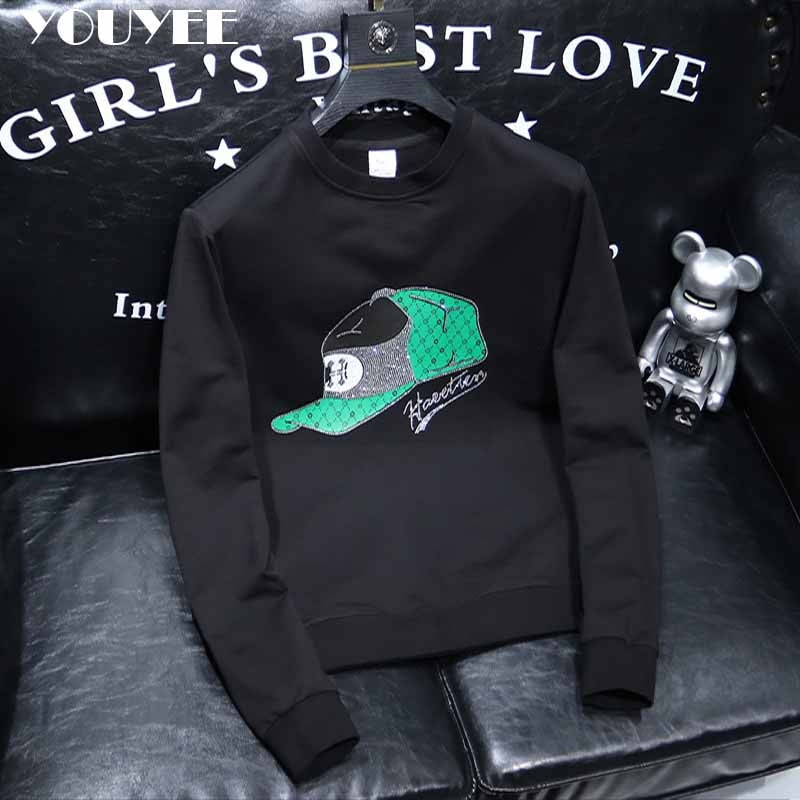 Round Collar Men Pullover Hoodies Personalized Hat Hot Diamond Print Fashionable