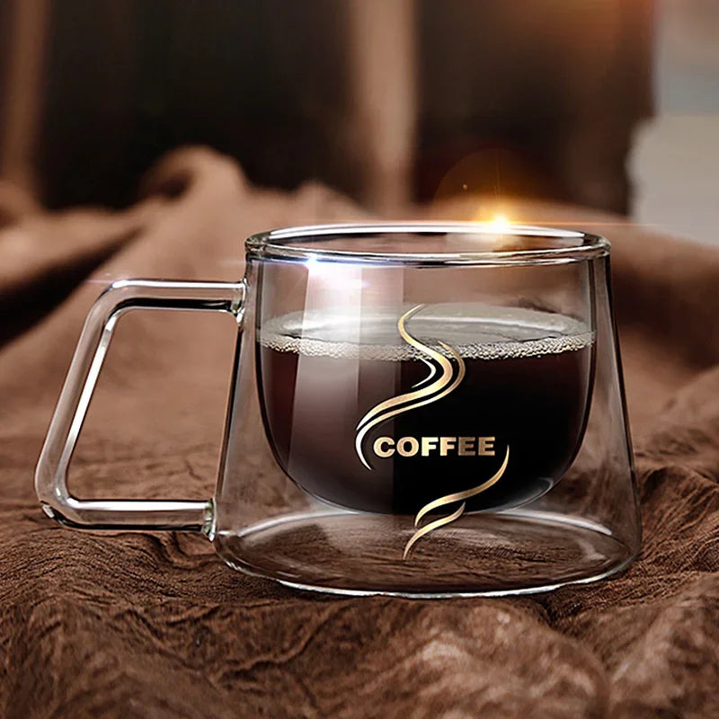 200ml Double Wall Glass Coffee Mug with Handle Transparent Heat-resistant Espresso Cup Breakfast