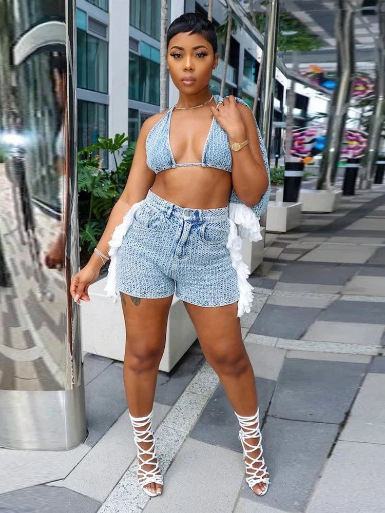 Vacation Ready Denim Three Piece Set