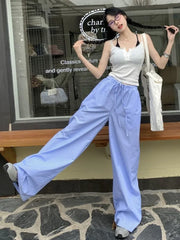 Y2K Blue Striped Wide Legs, Vintage High-Waist Pants