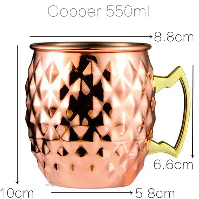 1pcs 550ml 18 Ounces Moscow Mule Mug Stainless Steel Hammered Copper Plated Beer