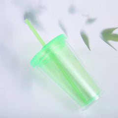 Reusable Double-Layer Tumblers with Lids and Straws - Ideal for Party, Juice, Birthday
