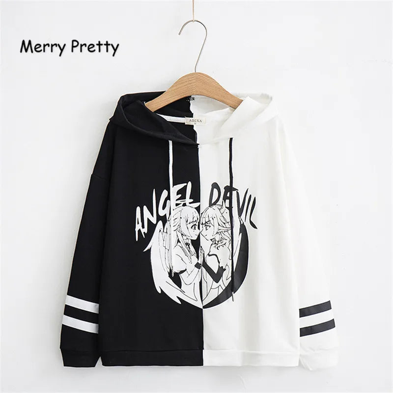 Cute Kawaii Women's Hooded Sweatshirt: Lovely Patchwork Pullover