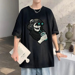 Men's Gothic Vintage Skeleton Coffee Graphic Print Tee