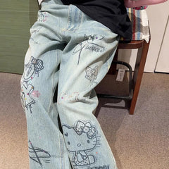 Jeans American High Street Y2k Girl Denim Trousers New Loose Casual Wide Leg Pants