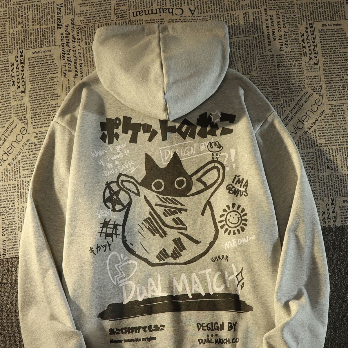 Retro Cat hoodie Streetwear Women Loose Japanese Oversize Silver Fox Velvet Coat