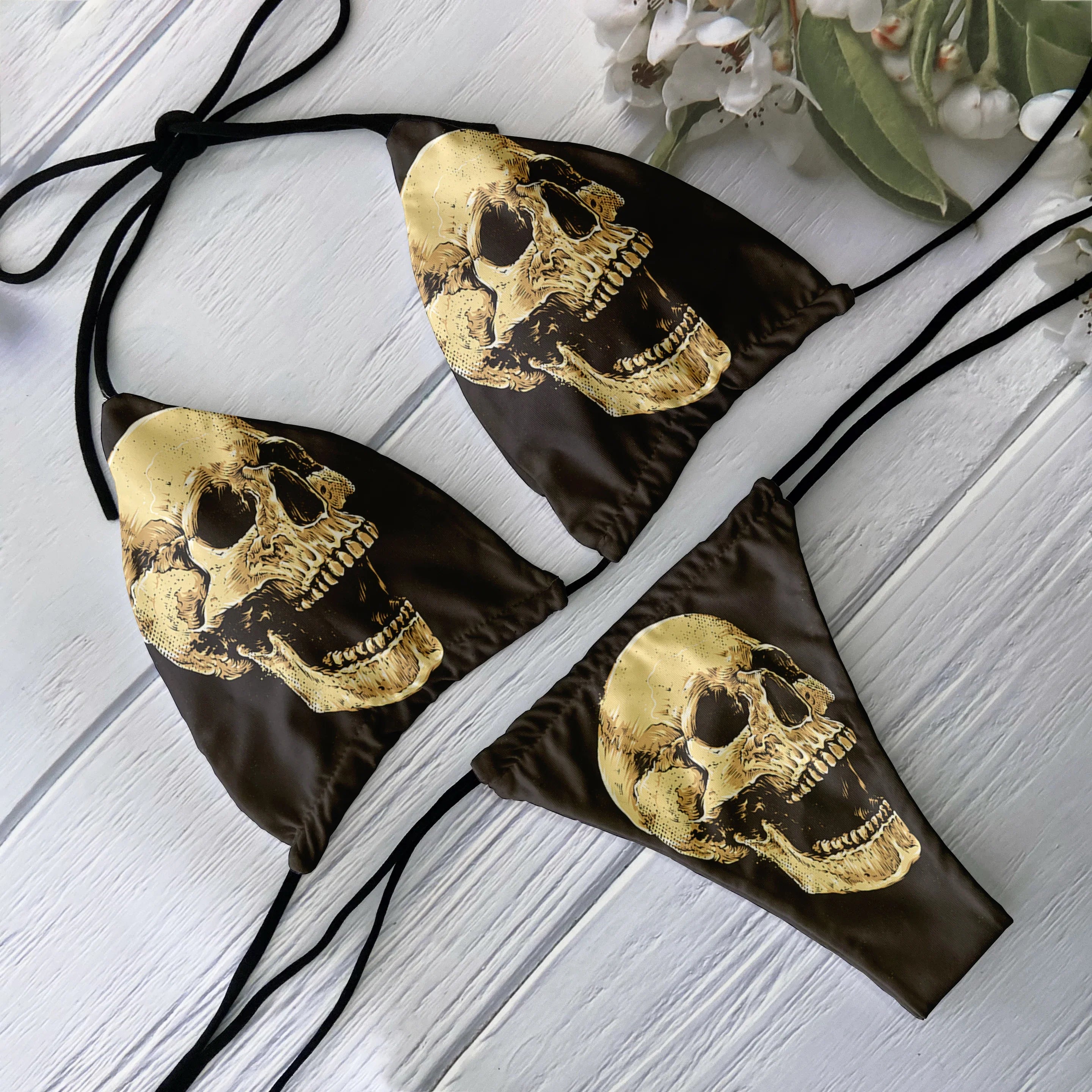 Low Waist Skull Pattern Vacation Bikini