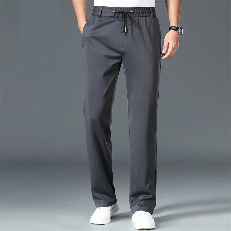 Stylish and Comfortable: Blue Men's Straight Stretch Pants for Business and Work