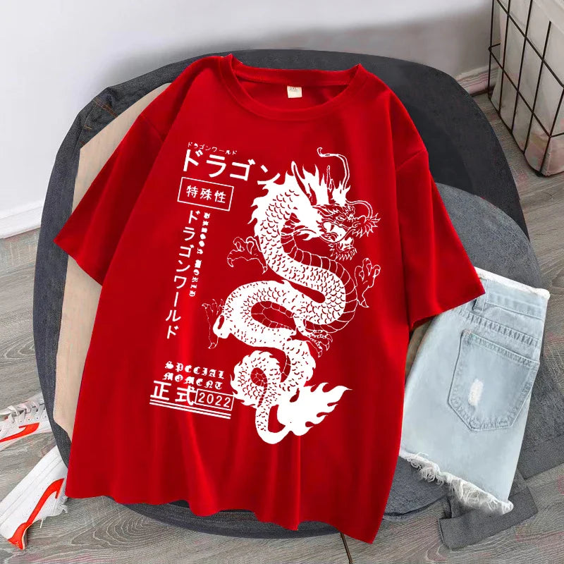 2024 Dragon Print T-Shirt Streetwear