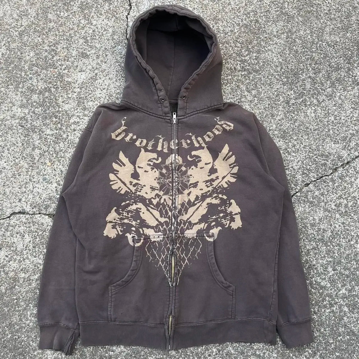 Retro Gothic Y2K Zip-Up Hoodie Hip Hop Streetwear Casual Tops