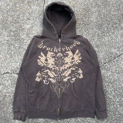 Retro Gothic Y2K Zip-Up Hoodie Hip Hop Streetwear Casual Tops