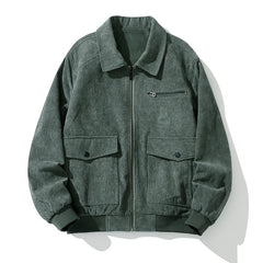 Men Bomber Jacket Autumn Vintage Coat Korean Streetwear Fashion Zip-Up