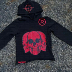 Retro Skull Print Hoodie Streetwear Men's Oversized