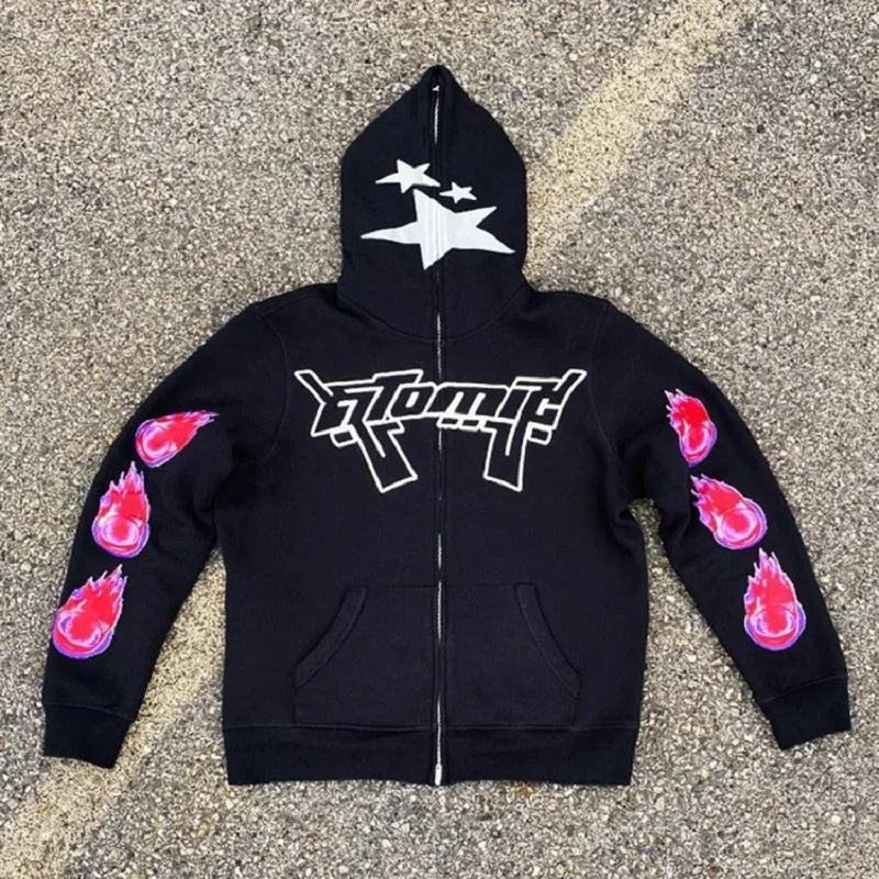Pullover Gothic hoodie Y2k Zip Hoodie Irregular Pattern Punk Men