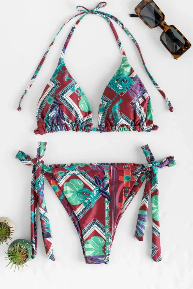 2024 New Slim Fit Swimsuit Sexy Cute Printed Bikini Tie Strap