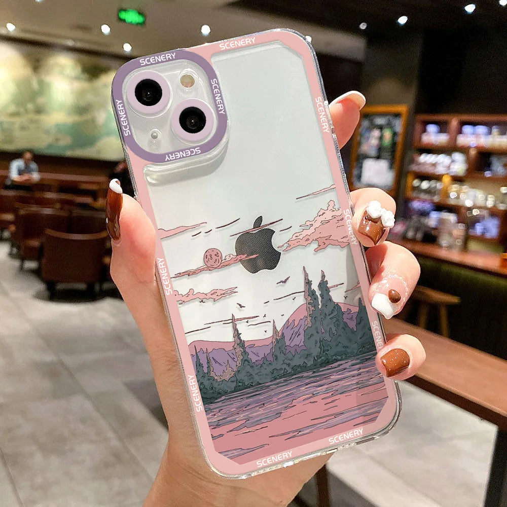 Scenery Sunset Phone Case For IPhone Shockproof Clear Cover