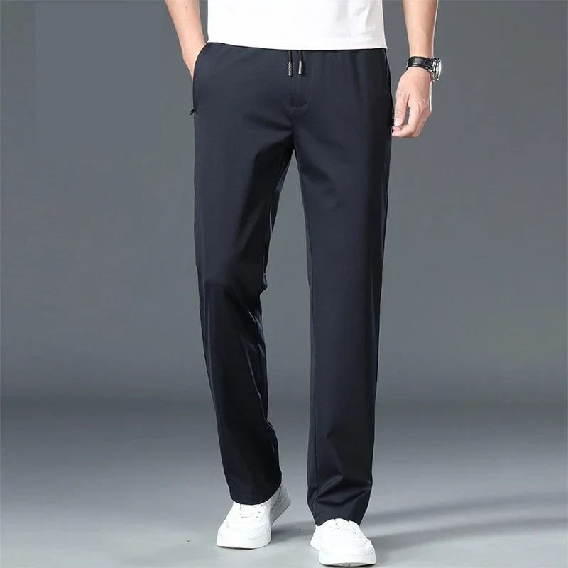 Stylish and Comfortable: Blue Men's Straight Stretch Pants for Business and Work