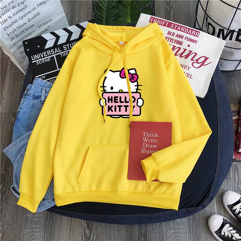 2024 New Casual Women's Sweatshirts Sanrio Hello Kitty Kawaii Tops Cute Hoodies