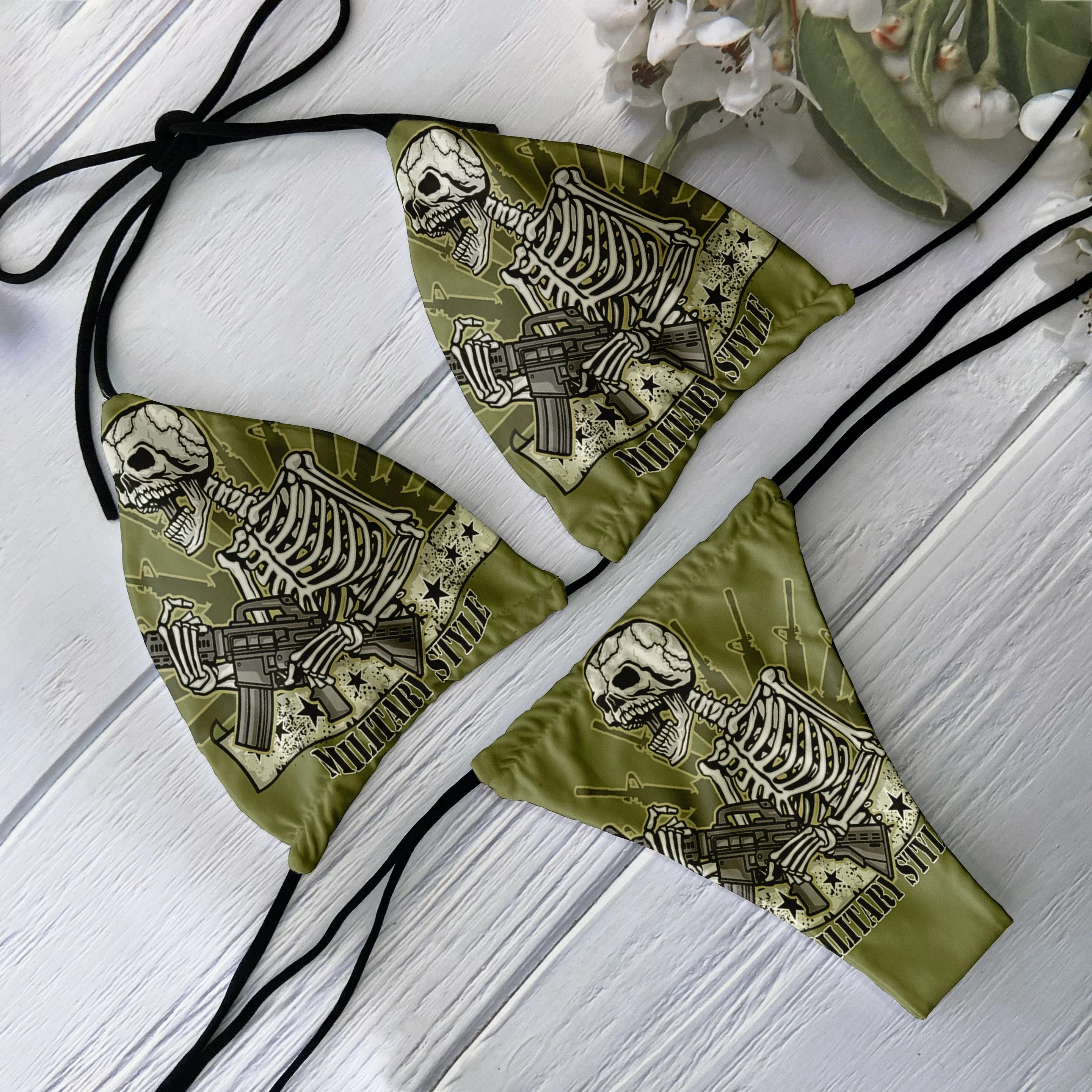 Low Waist Skull Pattern Vacation Bikini