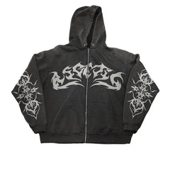 Street Retro Clothing Flame Print Oversized Sweatshirt Women Y2K Gothic Punk Harajuku Casual