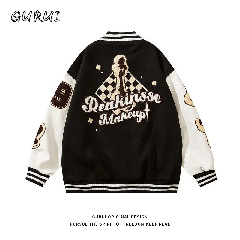 Y2K American Hip-Hop Embroidered Baseball Coat Men Autumn Winter