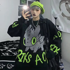 Cartoon Pattern Padded Sweaters: Winter Harajuku Knitwear for High Street Style