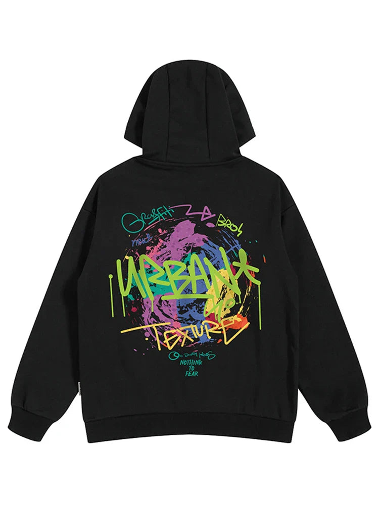 Autumn Graffiti Letter Printed Pullovers Hip Hop Hoodies For Men