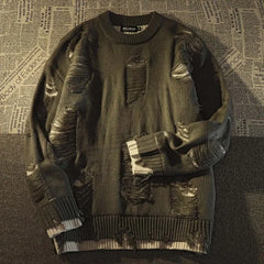 Men Punk Style Thick Sweater Hollow Out Patchwork Design