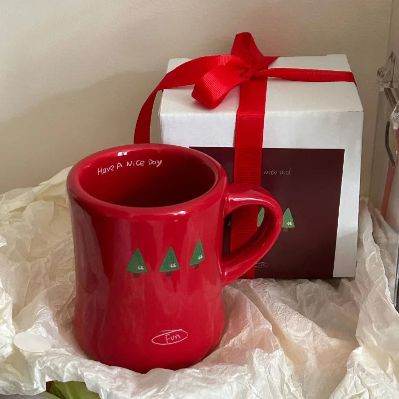 Lucky Red Graffiti Waist Makeup Cup New Year Christmas Tree Cartoon Ceramic