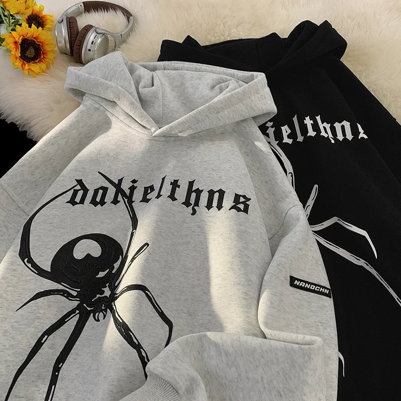 Autumn New Streetwear Spider Pattern Pullover Korean Women Hoodies