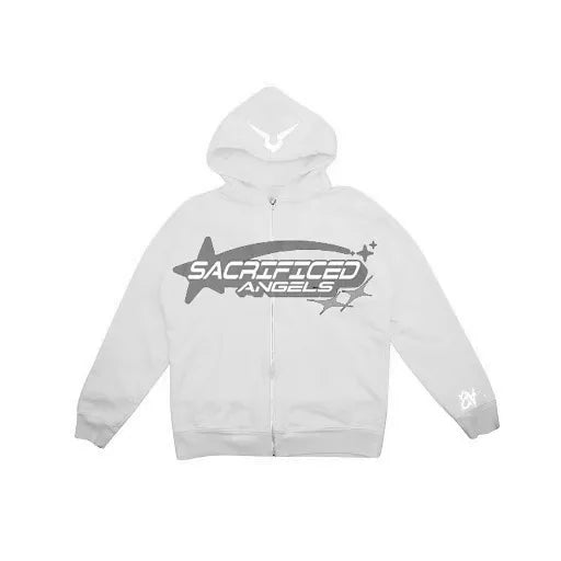Star Letter Fashion Print Zip Up Vintage Hoodie Women Streetwear Kawaii Clothes