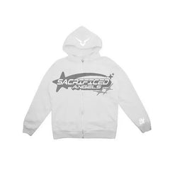 Star Letter Fashion Print Zip Up Vintage Hoodie Women Streetwear Kawaii Clothes