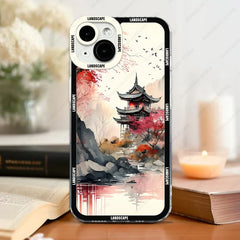 Case For iPhone Soft Cover Ink and Wash Landscape