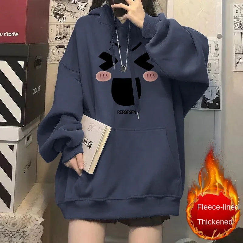 Autumn Women Thin Velvet Hoodie Oversized Korean BTS Style