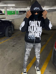 Autumn Winter Flame Letter Printing Casual Hoodie Zipper Thick Men