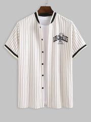 Men's Preppy Style Short Sleeve Shirt Striped, Cotton-Polyester Blend, Casual and Breathable, Turn-down Collar