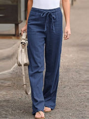 Cotton and Linen Wide-Leg Pants Elastic Waist Minimalist Style"