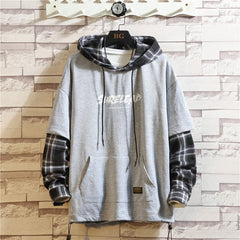 Black Patchwork Hoodies Autumn Spring Men Sweatshirts Hiphop Punk Streetwear Casual Pullover