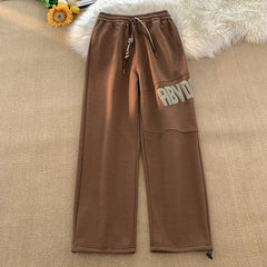 Leg Pants American Print Drawstring Pants Y2K Fashion Loose Street