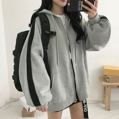 Hoodies Female Zipper Hooded Coats Pocket Loose Zip