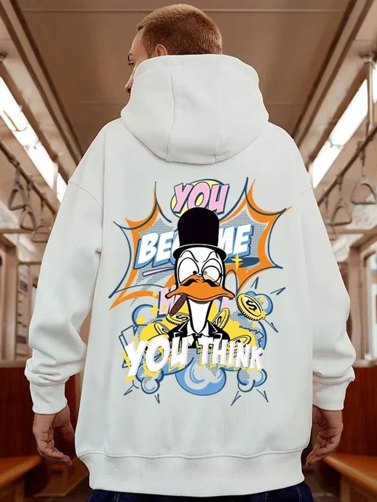 Autumn Funny Cartoon Duck Graphic Y2K Hoodies Oversized Hip Hop Fashion