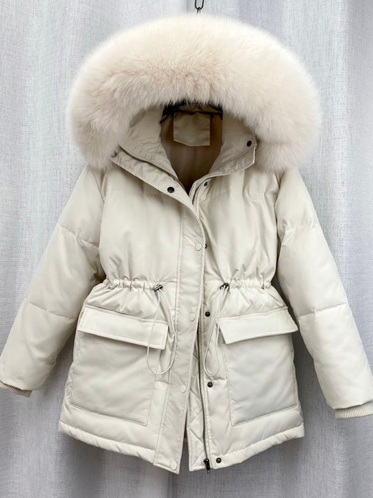 2023 Women's Thick Warm  Cotton Padded Fur Jacket with Big Fur Collar Stylish for Winter