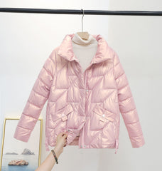 Women's Winter Glossy Down Cotton Parka Jacket - Casual Short Coat