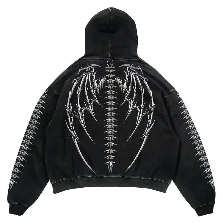 2024 Gothic Women Hoodie Y2K Fashion Skull Wings Print